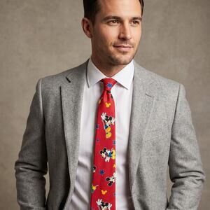 Mickey Mouse Men's Necktie Red Mickey Stars Character Disney Classic Silk Size O